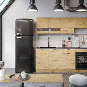 Complete keuken – 200 cm – 6 opbergelementen – Houtlook en antraciet – CARMEO Complete keuken – 200 cm – 6 opbergelementen – Houtlook en antraciet – CARMEO