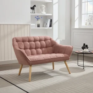 Tweezitsbank van roze gechineerde stof met Scandinavische stijl CASERTA Tweezitsbank van roze gechineerde stof met Scandinavische stijl CASERTA