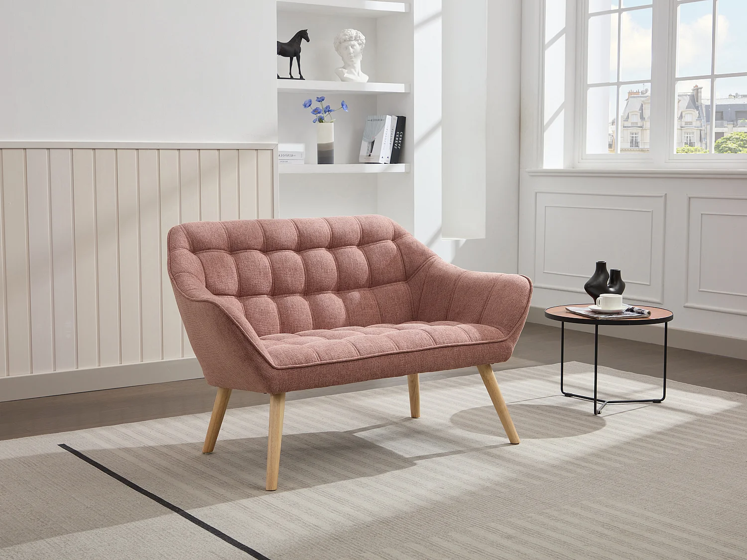 Tweezitsbank van roze gechineerde stof met Scandinavische stijl CASERTA