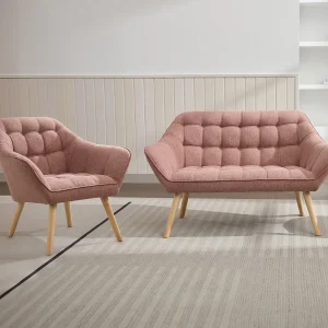 Tweezitsbank en fauteuil van roze gechineerde stof met Scandinavische stijl CASERTA