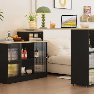Draai- en uitschuifbare barkast、Multifunctioneel dressoir – grote opbergruimte – Zwart