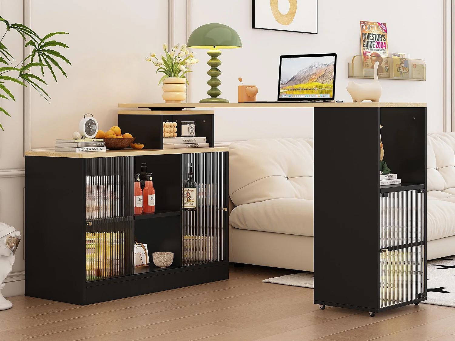 Draai- en uitschuifbare barkast、Multifunctioneel dressoir - grote opbergruimte - Zwart