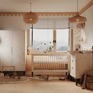 Complete babykamer met meegroei ledikant 70×140 commode en 2-deurs kledingkast Pinio Country Gebleekt hout Complete babykamer met meegroei ledikant 70×140 commode en 2-deurs kledingkast Pinio Country Gebleekt hout