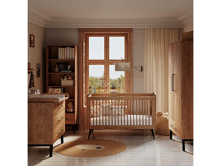 Complete babykamer met meegroei ledikant 70x140 commode en 2-deurs kledingkast Pinio Retro Hout