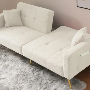 Converteerbare bank met verstelbare rugleuning – 2 plaatsen – French Terry stof – Wit Converteerbare bank met verstelbare rugleuning – 2 plaatsen – French Terry stof – Wit