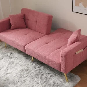 Converteerbare bank met verstelbare rugleuning – 2 plaatsen – French Terry stof – Roze Converteerbare bank met verstelbare rugleuning – 2 plaatsen – French Terry stof – Roze