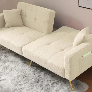 Converteerbare bank met verstelbare rugleuning – 2 plaatsen – Franse badstof – Beige Converteerbare bank met verstelbare rugleuning – 2 plaatsen – Franse badstof – Beige