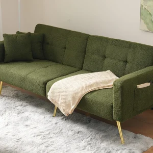 Converteerbare bank met verstelbare rugleuning – 2 plaatsen – French Terry stof – Groen Converteerbare bank met verstelbare rugleuning – 2 plaatsen – French Terry stof – Groen