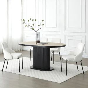 Eettafel 6 personen van mdf – Naturel en zwart – CALIENO Eettafel 6 personen van mdf – Naturel en zwart – CALIENO