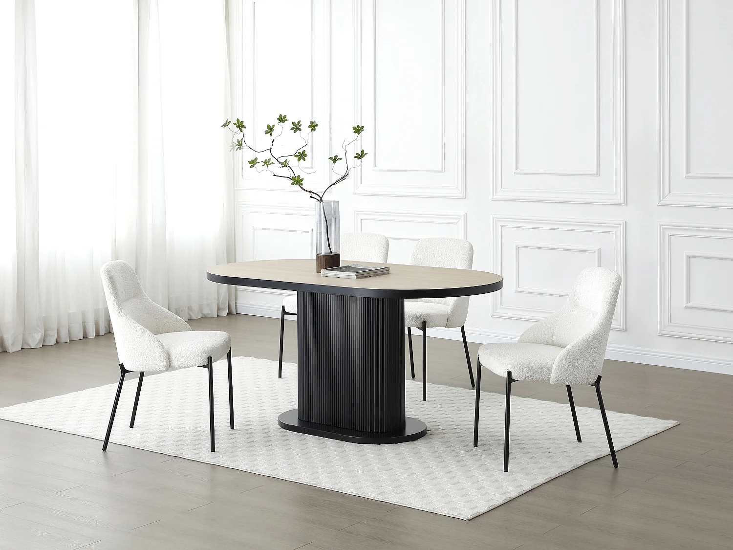 Eettafel 6 personen van mdf - Naturel en zwart - CALIENO