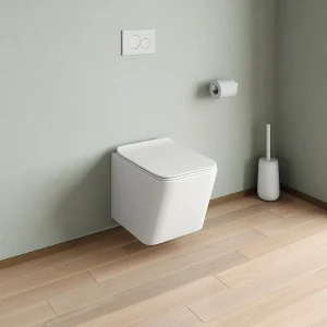 Set voor hang-wc van mat wit keramiek met voorwandsysteem en bedieningsplaat, CLEMONA Set voor hang-wc van mat wit keramiek met voorwandsysteem en bedieningsplaat, CLEMONA