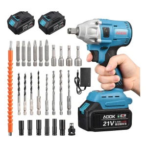 Slagmoersleutel, 21V 3.0Ah accu, borstelloze slagmoersleutel, wielbouten, 25-delige accessoirebox – Blauw