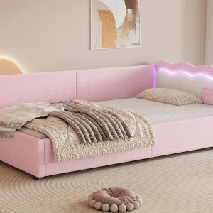Dagbedbed 90x200cm met LED en lattenbodem – Roze Dagbedbed 90x200cm met LED en lattenbodem – Roze