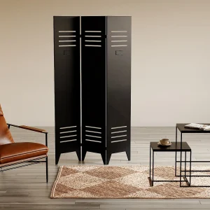 Industrieel kamerscherm met lockerdeur van metaal – L107 x H178 cm – Zwart – CASILY