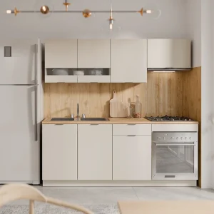 Complete keuken – Met werkblad 200 cm – Beige en naturel – CARMEO Complete keuken – Met werkblad 200 cm – Beige en naturel – CARMEO