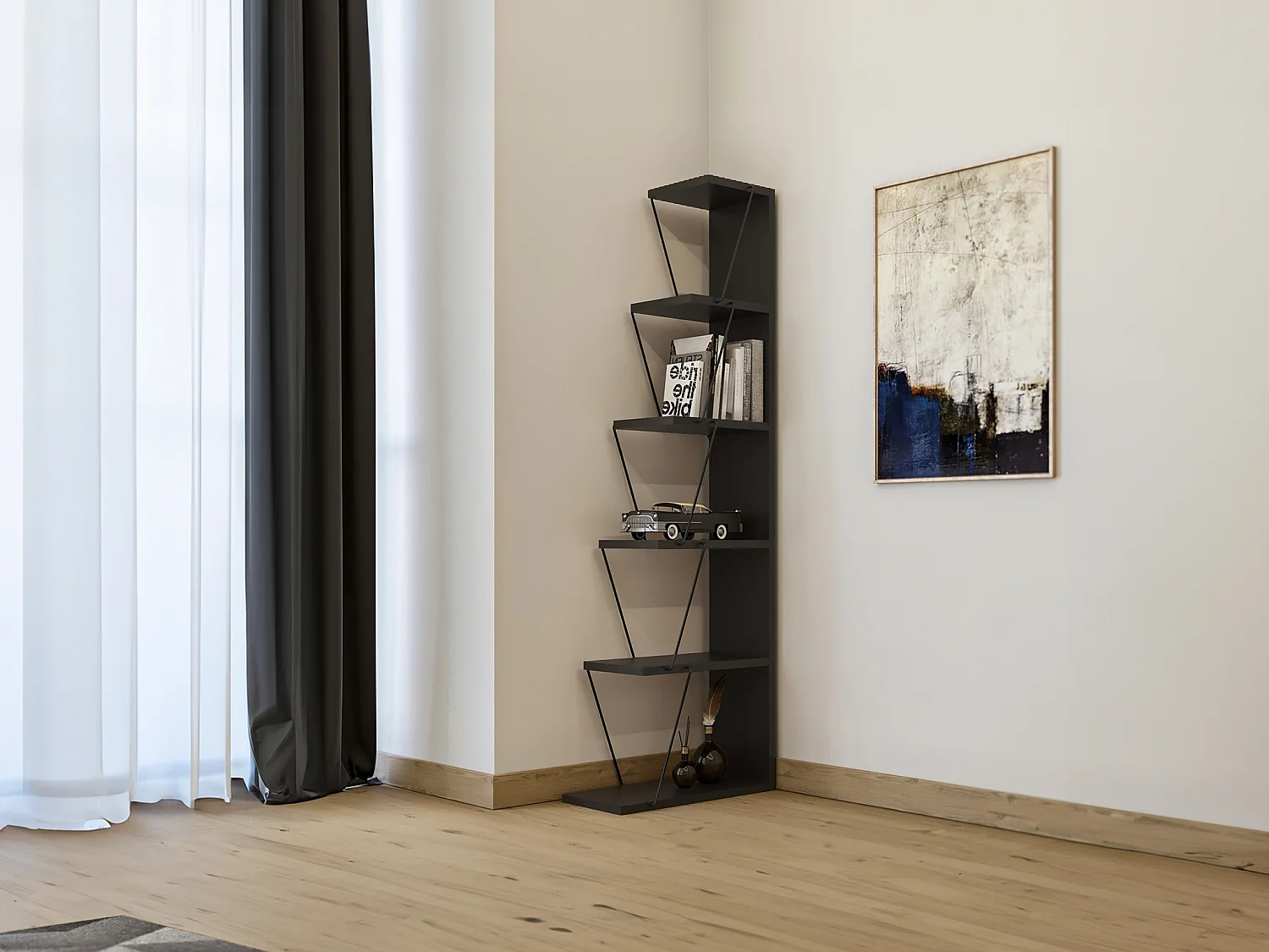 Boekenkast met 5 planken - Kleur: zwart - DELORY