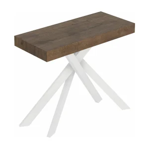 Console extensible 90×40/196 cm Saki Petit noyer pieds blancs