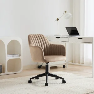 Bureaustoel fluweel beige en zwart verstelbare hoogte – ELEANA Bureaustoel fluweel beige en zwart verstelbare hoogte – ELEANA