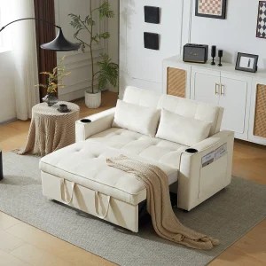 Converteerbare bank, Opklapbare fluwelen slaapbank – 137 x 76,5 x 86 cm – met slaapfunctie – Beige Converteerbare bank, Opklapbare fluwelen slaapbank – 137 x 76,5 x 86 cm – met slaapfunctie – Beige