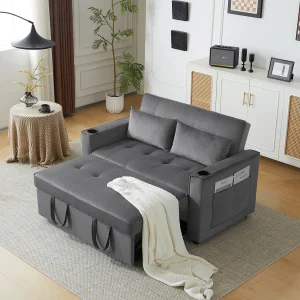 Converteerbare bank, Opvouwbare fluwelen slaapbank – 137 x 76,5 x 86 cm – met slaapfunctie – Grijs Converteerbare bank, Opvouwbare fluwelen slaapbank – 137 x 76,5 x 86 cm – met slaapfunctie – Grijs