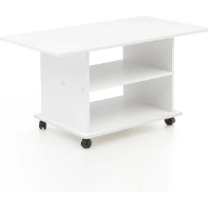 Design salontafel WL5.738 95 x 51 x 54,5 cm Wit Draaibaar met wielen | Salontafel Koffietafel