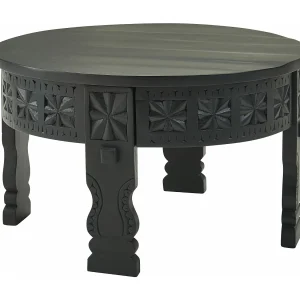 design salontafel 60x36x60 cm Mango massief houten salontafel rond zwart | Salontafel hout Salontafel massief | Tafel woonkamer oosters | Salontafel loungetafel