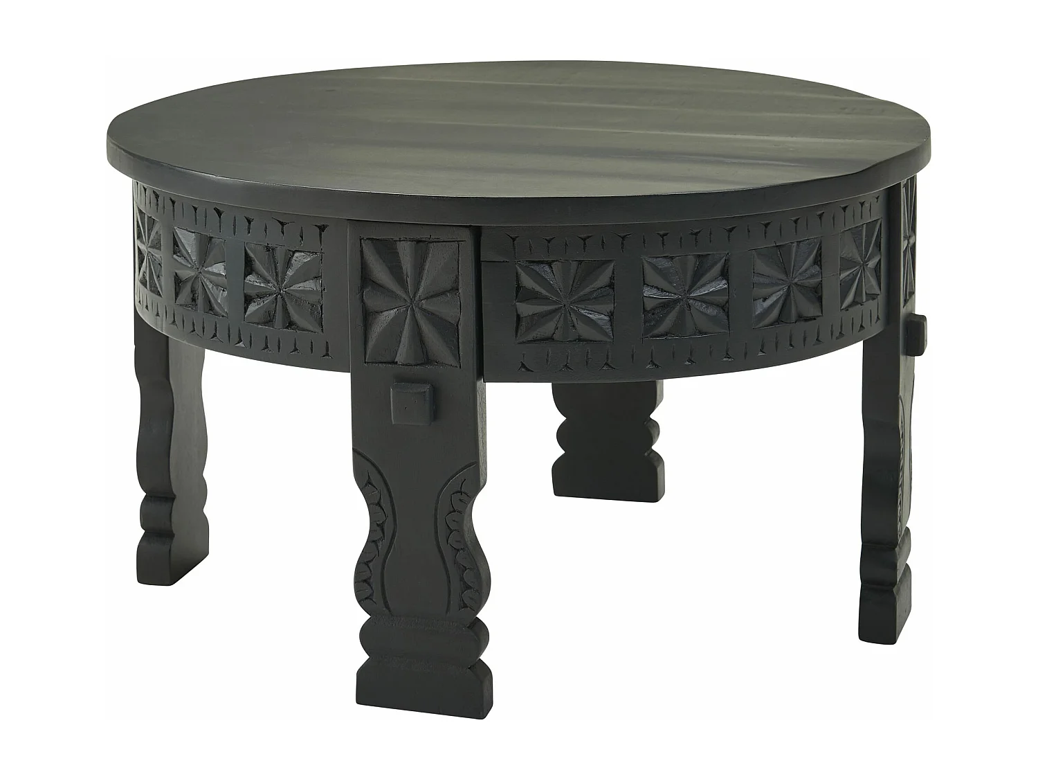 design salontafel 60x36x60 cm Mango massief houten salontafel rond zwart | Salontafel hout Salontafel massief | Tafel woonkamer oosters | Salontafel loungetafel