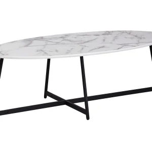 design salontafel ovaal 120×60 cm met wit | Salontafel met metalen poten zwart | Grote bijzettafel