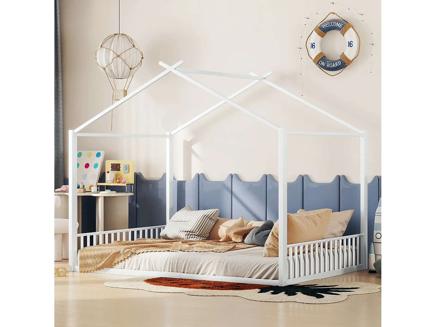 Cabinebed 140 x 200 cm met hoofdbord - Metaal - Lattenbodem - Wit (zonder matras)
