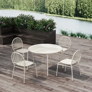 Tuineethoek van metaal: 1 tafel D110 cm en 4 beige stoelen – CEDEIRA van MYLIA Tuineethoek van metaal: 1 tafel D110 cm en 4 beige stoelen – CEDEIRA van MYLIA