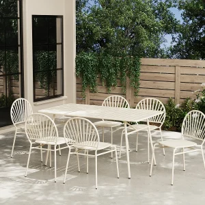 Tuineethoek van metaal, 1 tafel D160 cm en 6 beige stoelen – CEDEIRA van MYLIA Tuineethoek van metaal, 1 tafel D160 cm en 6 beige stoelen – CEDEIRA van MYLIA
