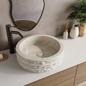Opzetwastafel in marmer – Crème – Ø40 cm – CIRILA