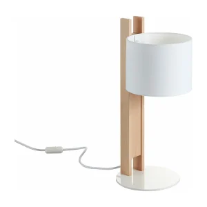 COMPACTE moderne tafellamp in hout – H 50,5 cm – E27 40W – ø45 – IP20 – hout en wit katoen