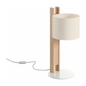 COMPACTE moderne tafellamp in hout – H 50,5 cm – E27 40W – ø45 – IP20 – hout en bruin katoen