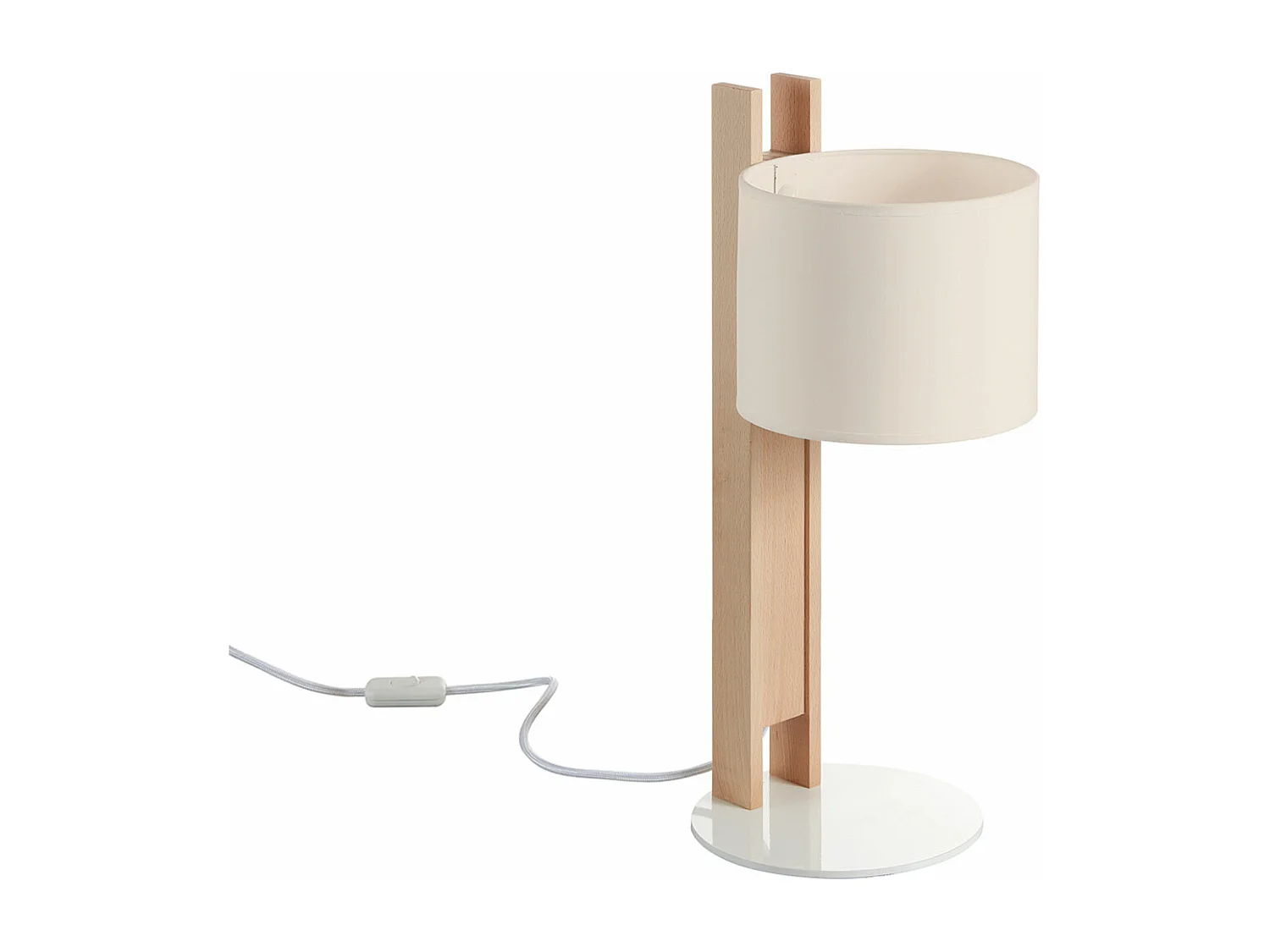 COMPACTE moderne tafellamp in hout - H 50,5 cm - E27 40W - ø45 - IP20 - hout en bruin katoen