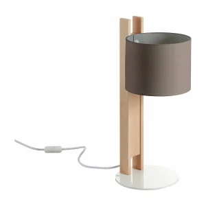 COMPACTE moderne tafellamp in hout – H 50,5 cm – E27 40W – ø45 – IP20 – hout en beige katoen
