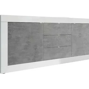 Buffet 2 deuren en 3 laden, collectie ISORA, kleur wit en grijs betoneffect