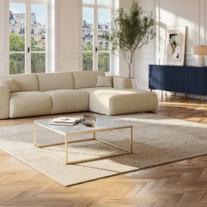 Design salontafel ARETHA – Marmer en metaal – Wit en goudkleurig – Koop nu goedkoop online