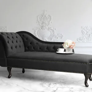 Chaise longue fluweel zwart linkszijdig NIMES