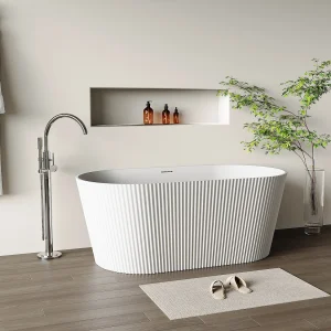 Losstaand bad met ribbels – 255L – 149 x 73 x 58 cm – Mat wit – Acryl – COBIANA Losstaand bad met ribbels – 255L – 149 x 73 x 58 cm – Mat wit – Acryl – COBIANA