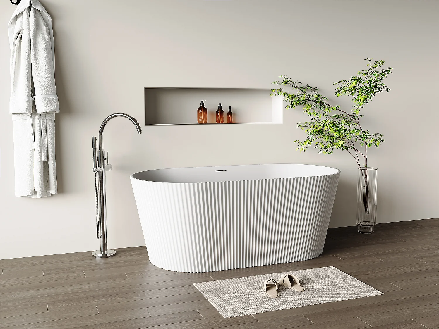 Losstaand bad met ribbels - 255L - 149 x 73 x 58 cm - Mat wit - Acryl - COBIANA