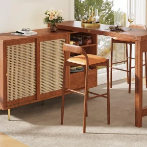 Buffet, uitschuifbaar draaibarmeubilair – MDF – met diverse opbergruimtes – bruin
