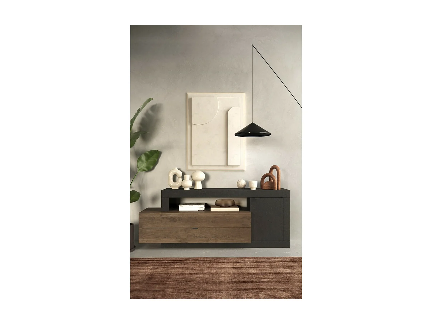 Buffet 1 deur 2 laden, collectie DOMI, antracietgrijs/donkereiken, voor design woonkamer