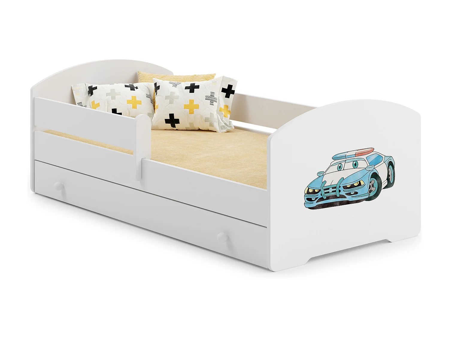 Cama de criança 140 x 70 com gaveta, colchão e estrado incluídos Kobi Luk Police