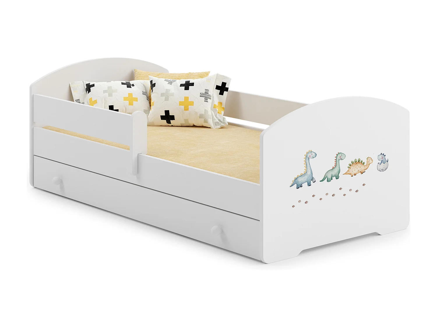 Cama de criança 140 x 70 com gaveta, colchão e estrado incluídos Kobi Luk Dinosaurs