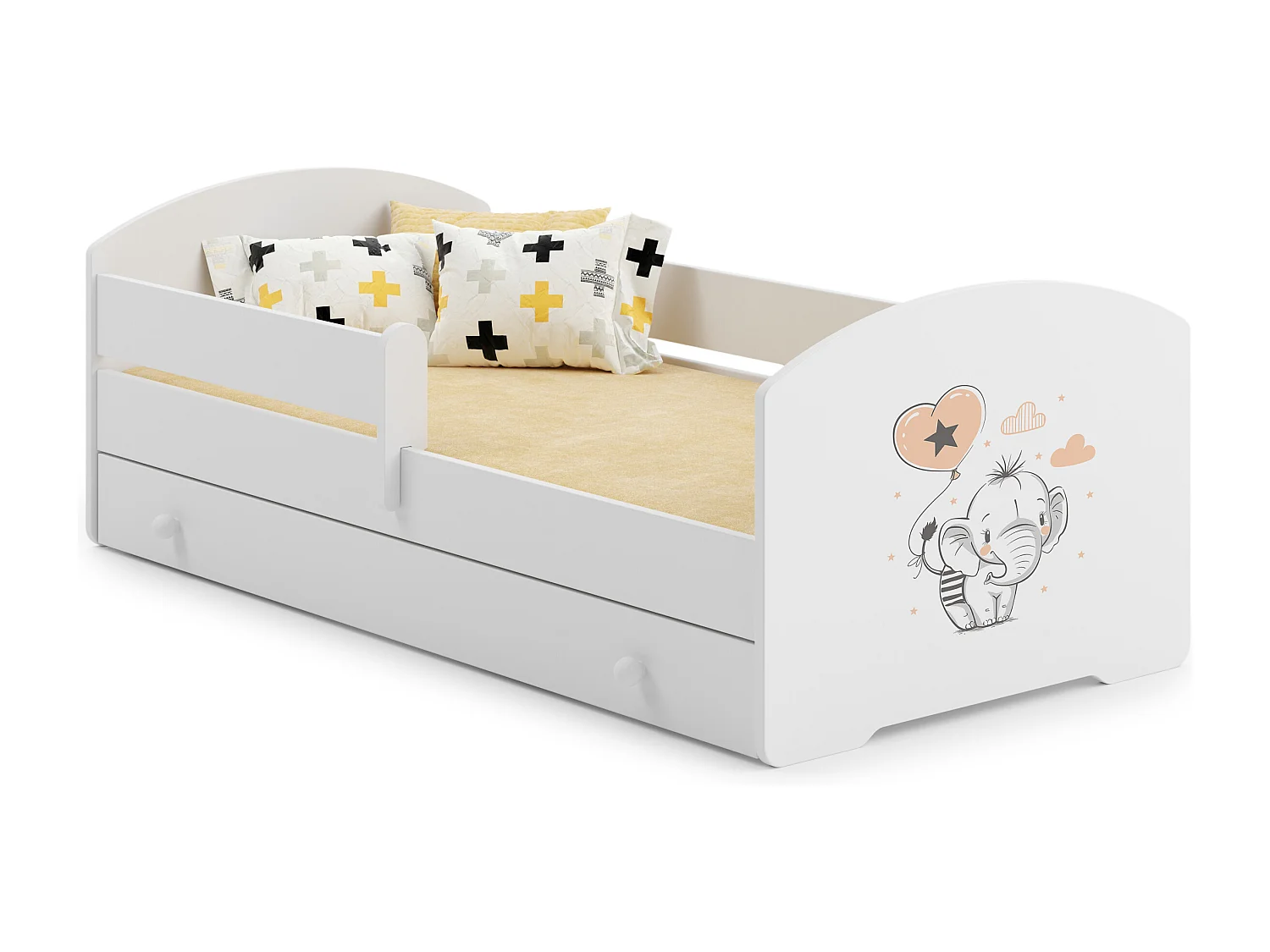 Cama de criança 140 x 70 com gaveta, colchão e estrado incluídos Kobi Luk Elephant