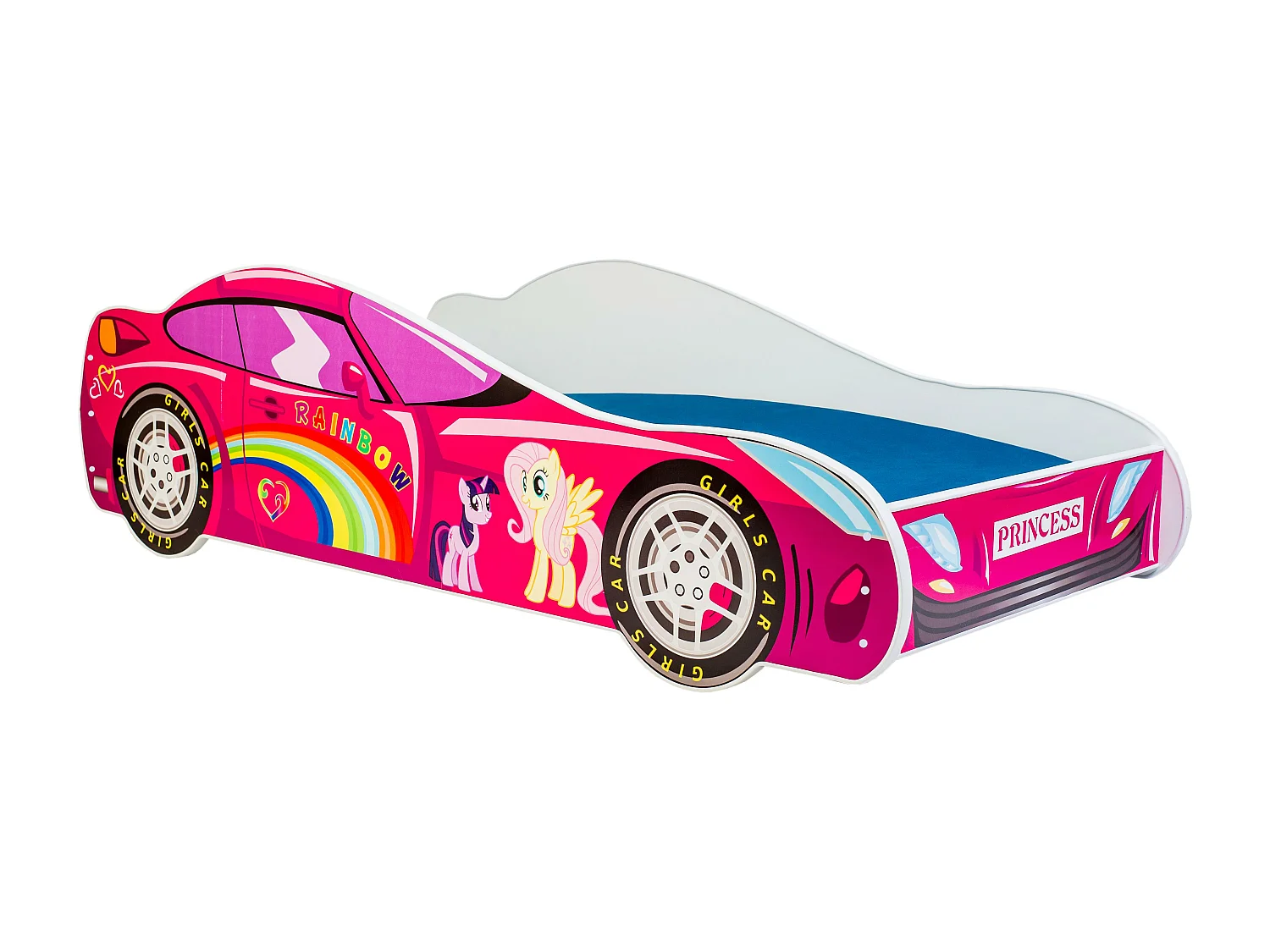 Cama de criança 140 x 70 cm com colchão e estrado incluídos Kobi Pink Car