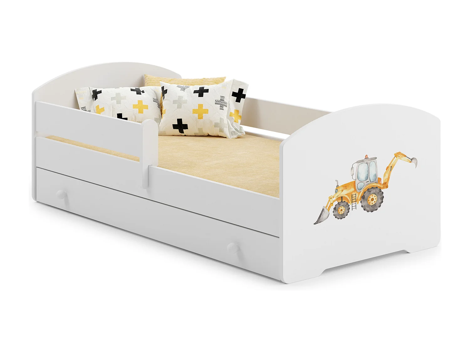 Cama de criança 140 x 70 com gaveta, colchão e estrado incluídos Kobi Luk Excavator