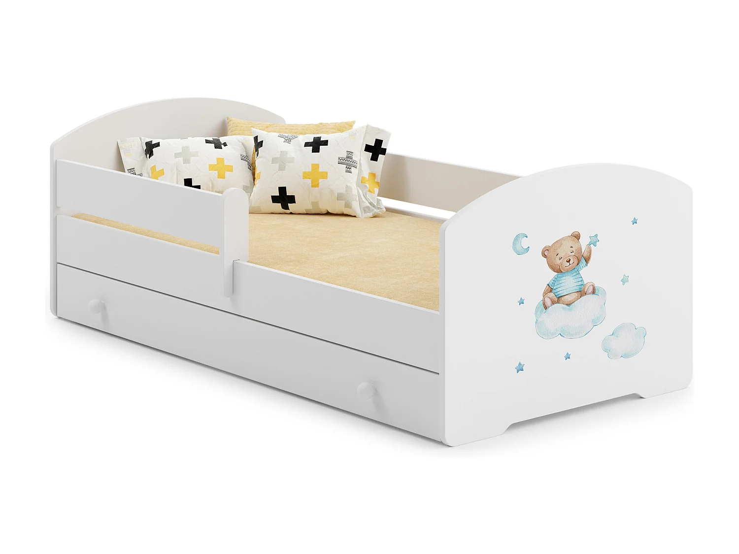 Cama de criança 160 x 80 com gaveta, colchão e estrado incluídos Kobi Luk Blue Bear