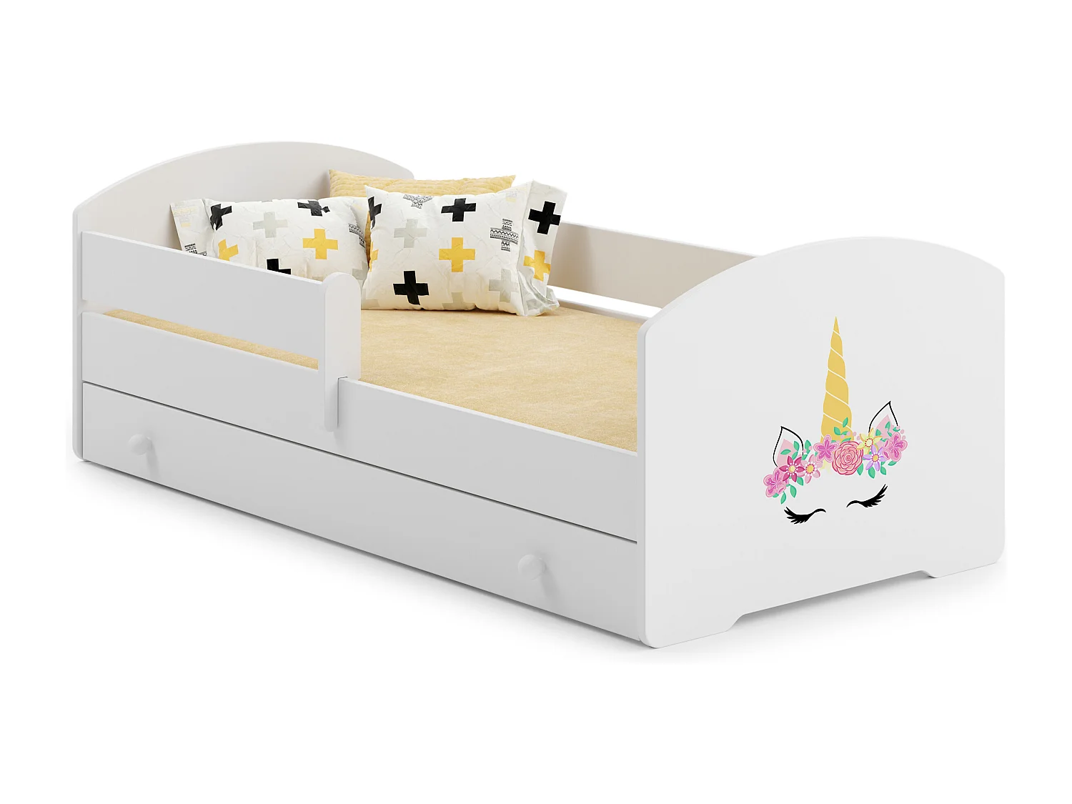 Cama de criança 160 x 80 com gaveta, colchão e estrado incluídos Kobi Luk Unicorn horn